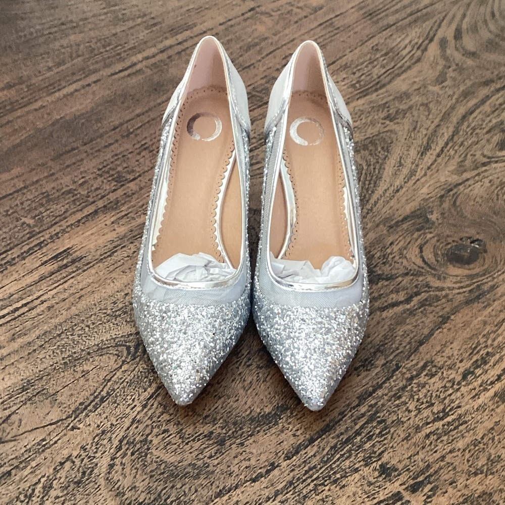 Shimmering Silver Glitter Heels